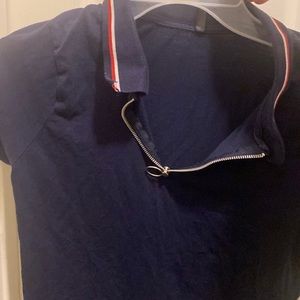 cropped navy blue polo shirt